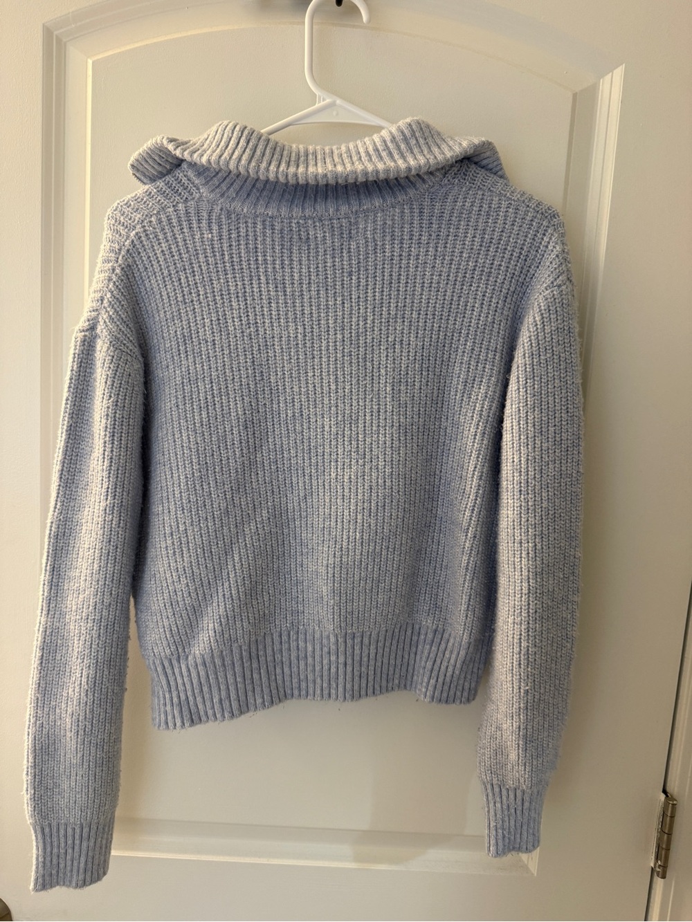 Jessica Simpson Light Blue Ribbed Quarter-Zip V-Neck Sweater - Picture 3 of 3